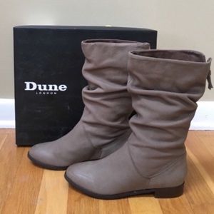 DUNE LONDON Rosalind Taupe Suede Slip On Ruched Calf Boots Size 5